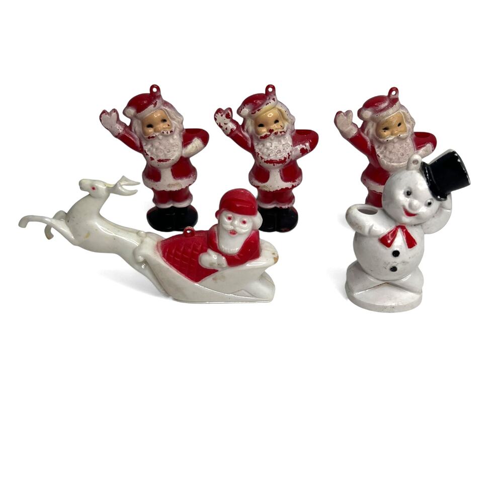 Rosbro Rosen Plastic 5 Christmas Candy Holder Ornament Vintage Snowman Santa